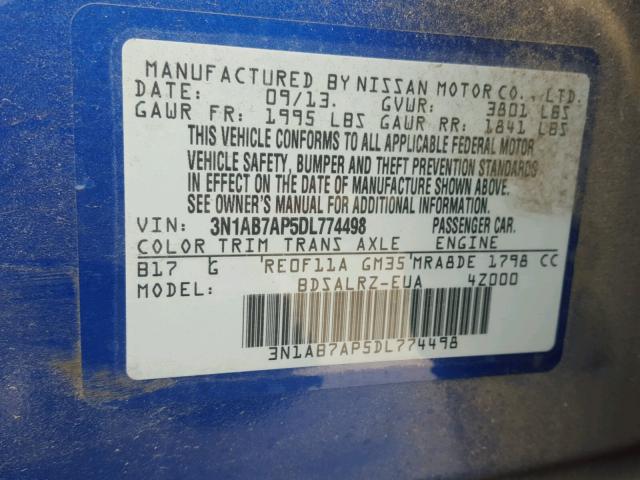 3N1AB7AP5DL774498 - 2013 NISSAN SENTRA S BLUE photo 10