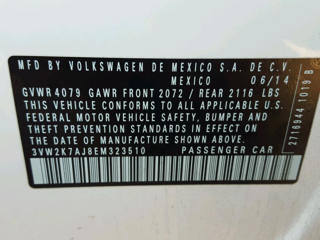 3VW2K7AJ8EM323510 - 2014 VOLKSWAGEN JETTA BASE 白色 照片 10