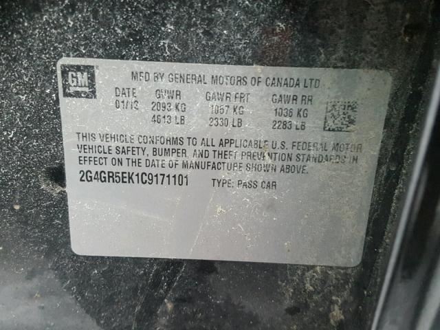 2G4GR5EK1C9171101 - 2012 BUICK REGAL BLACK photo 10