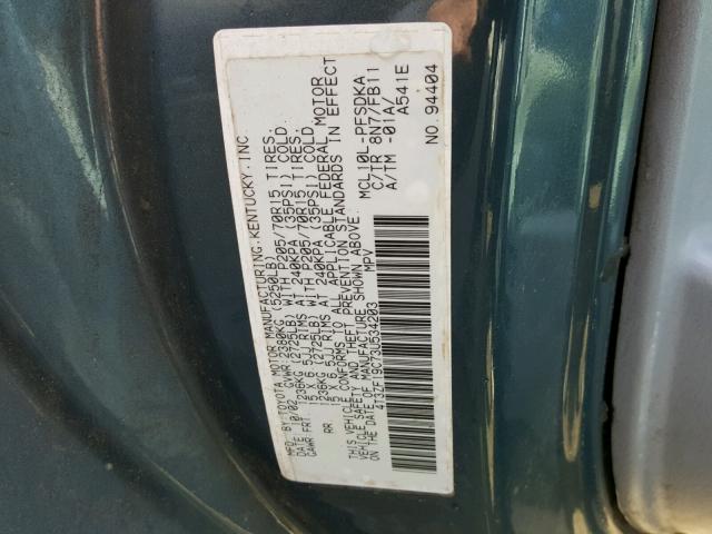 4T3ZF19C73U534203 - 2003 TOYOTA SIENNA CE BLUE photo 10