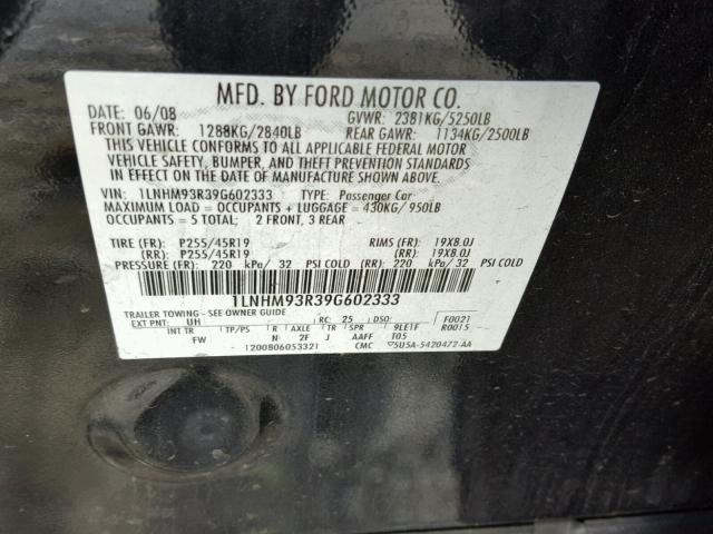 1LNHM93R39G602333 - 2009 LINCOLN MKS BLACK photo 10