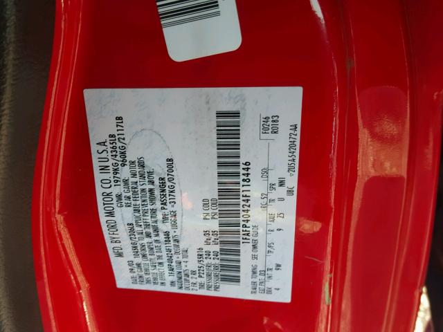 1FAFP40424F118446 - 2004 FORD MUSTANG RED photo 10