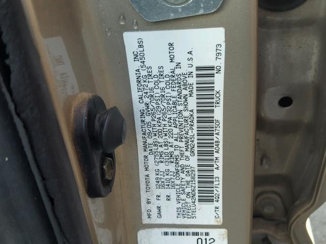 5TELU42N06Z158297 - 2006 TOYOTA TACOMA DOU BEIGE photo 10