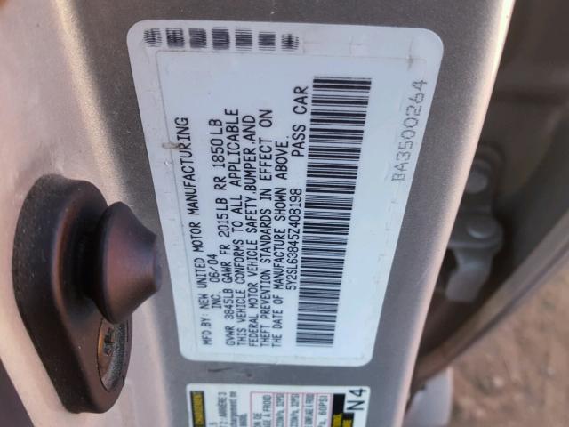 5Y2SL63845Z408198 - 2005 PONTIAC VIBE SILVER photo 10