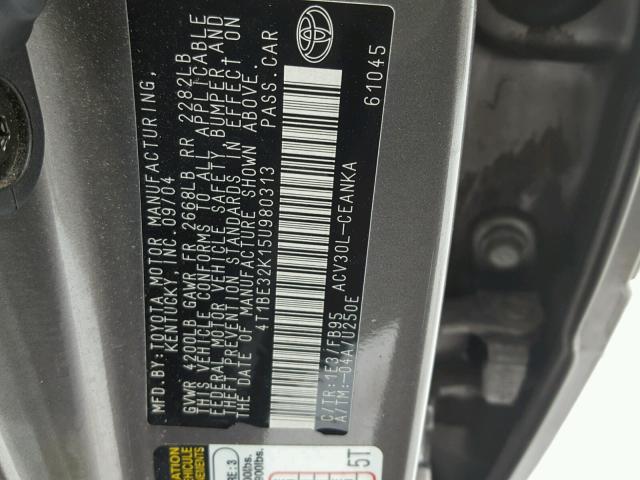 4T1BE32K15U980313 - 2005 TOYOTA CAMRY LE GRAY photo 10