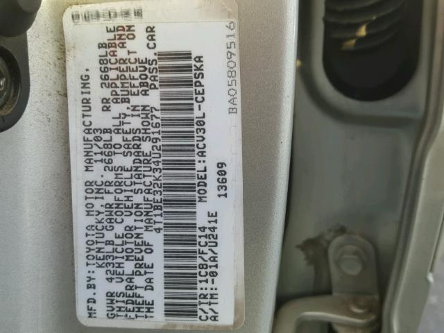 4T1BE32K34U291677 - 2004 TOYOTA CAMRY LE GRAY photo 10