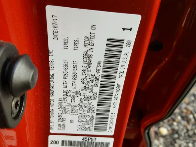 5TFCZ5AN0HX104727 - 2017 TOYOTA TACOMA DOU RED photo 10