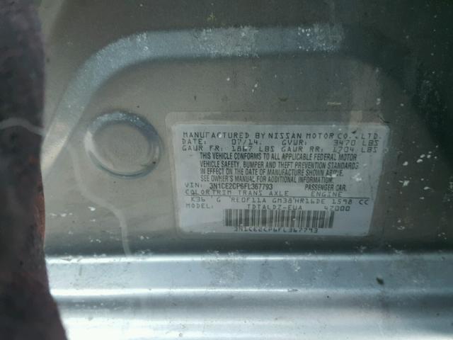 3N1CE2CP6FL367793 - 2015 NISSAN VERSA NOTE GRAY photo 10