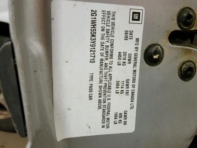 2G1WH55K3Y9121710 - 2000 CHEVROLET IMPALA LS GRAY photo 10