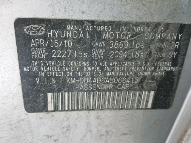 KMHDU4AD6AU066413 - 2010 HYUNDAI ELANTRA BL SILVER photo 10