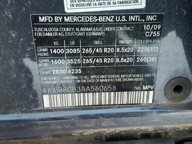 4JGBB8GB3AA560658 - 2010 MERCEDES-BENZ ML 350 4MA GREEN photo 10