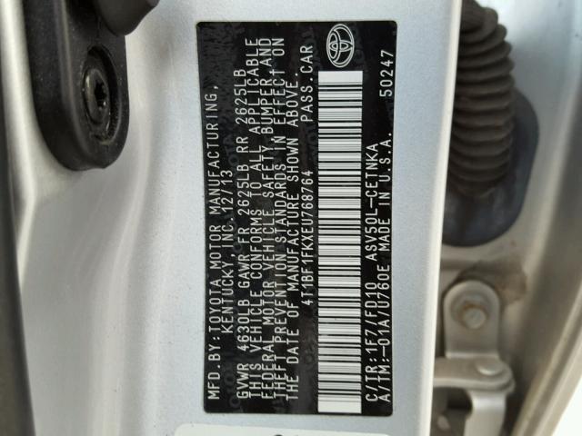 4T1BF1FKXEU768764 - 2014 TOYOTA CAMRY L SILVER photo 10