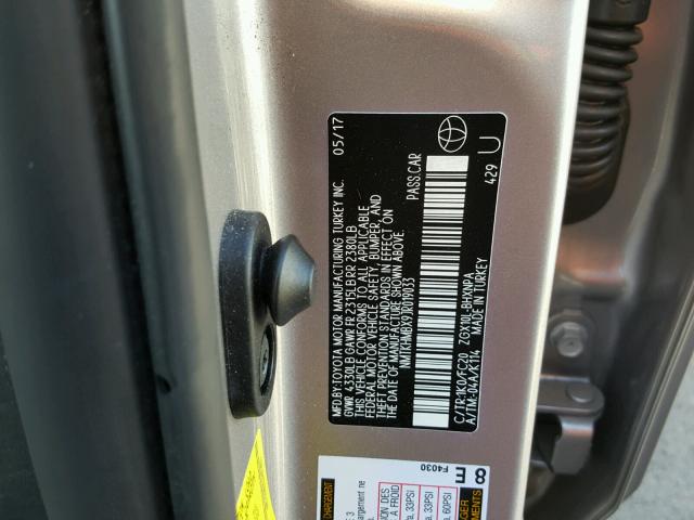 NMTKHMBX9JR019033 - 2018 TOYOTA C-HR XLE GRAY photo 10