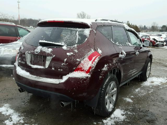 JN8AZ08W07W613380 - 2007 NISSAN MURANO SL MAROON photo 4