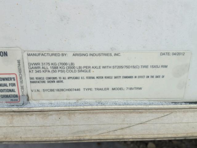 5YCBE1828CH007446 - 2012 ARIS TRAILER WHITE photo 10