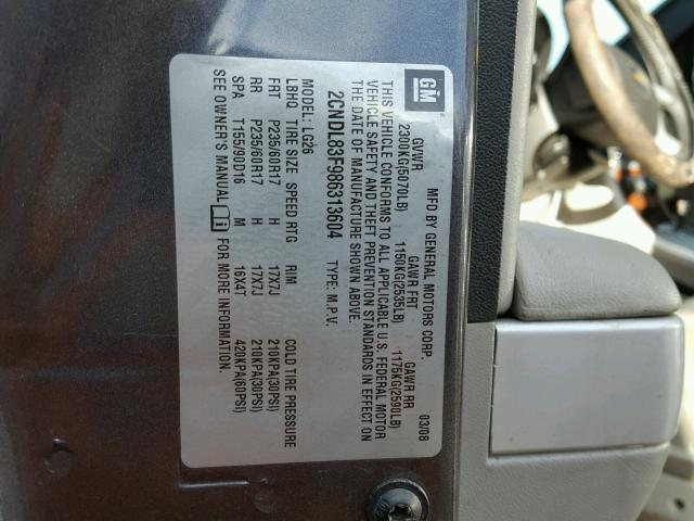 2CNDL83F986313604 - 2008 CHEVROLET EQUINOX LT GRAY photo 10