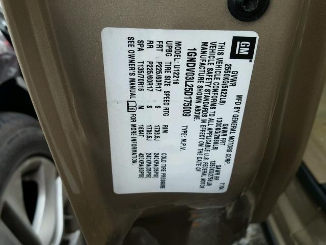 1GNDV03L25D175009 - 2005 CHEVROLET UPLANDER GOLD photo 10