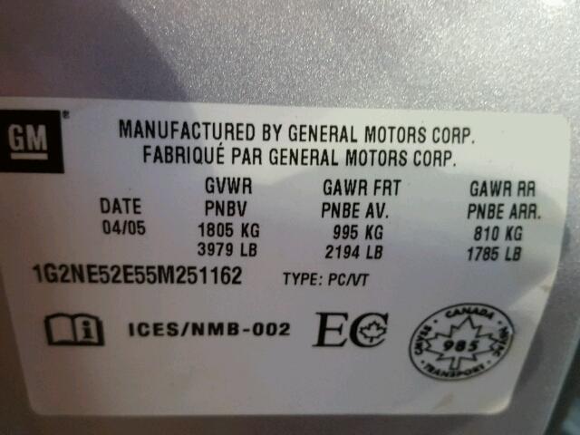 1G2NE52E55M251162 - 2005 PONTIAC GRAND AM S ვერცხლისფერი ფოტო 10