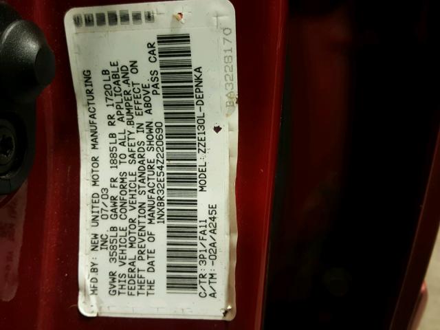 1NXBR32E54Z220690 - 2004 TOYOTA COROLLA LE 橙色 照片 10