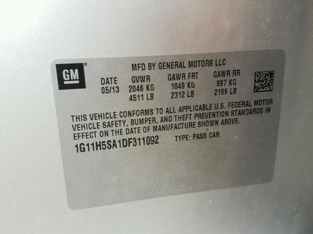 1G11H5SA1DF311092 - 2013 CHEVROLET MALIBU LTZ 银色 照片 10