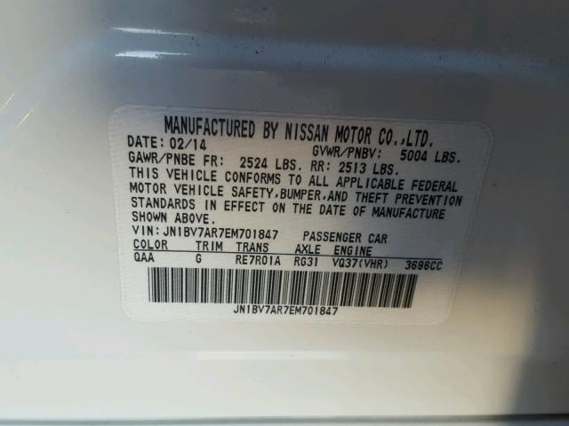 JN1BV7AR7EM701847 - 2014 INFINITI Q50 BASE Blanco foto 10
