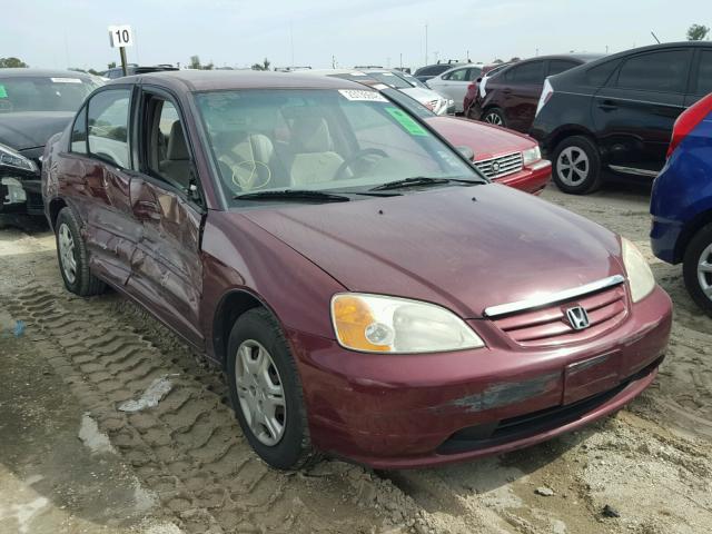 1HGES165X2L058628 - 2002 HONDA CIVIC LX BURGUNDY photo 1