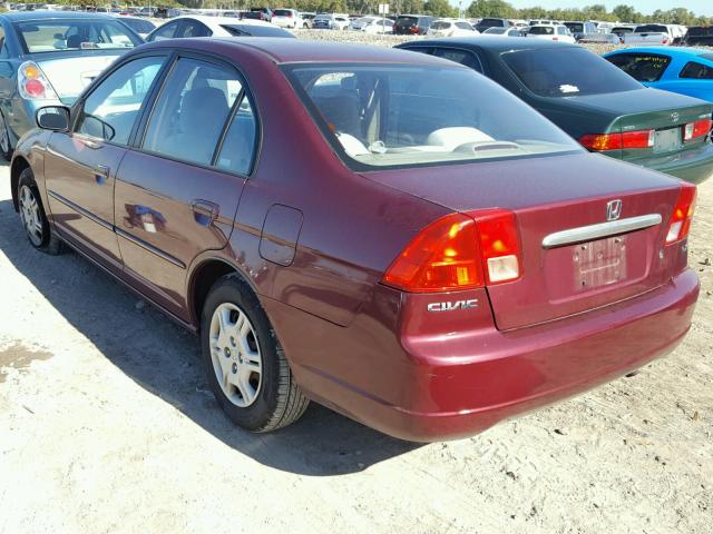 1HGES165X2L058628 - 2002 HONDA CIVIC LX BURGUNDY photo 3