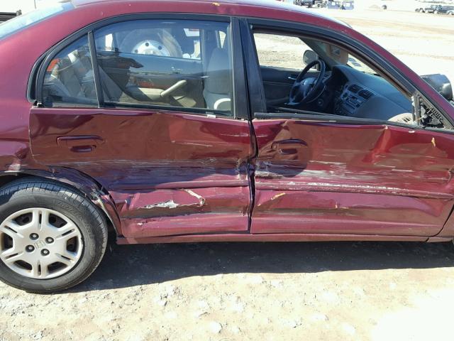 1HGES165X2L058628 - 2002 HONDA CIVIC LX BURGUNDY photo 9