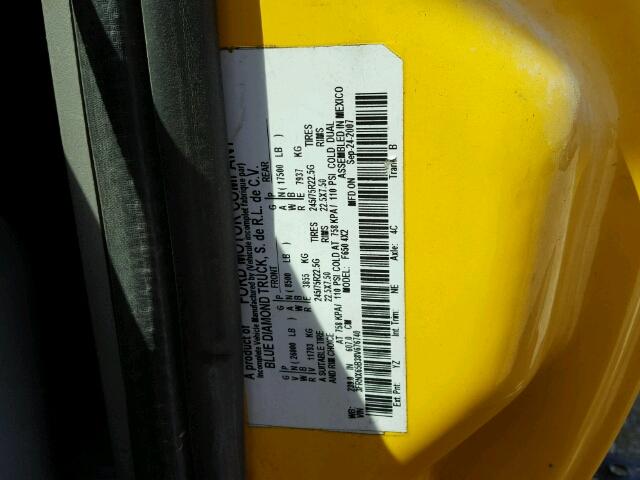 3FRNX65B38V676740 - 2008 FORD F650 SUPER YELLOW photo 10