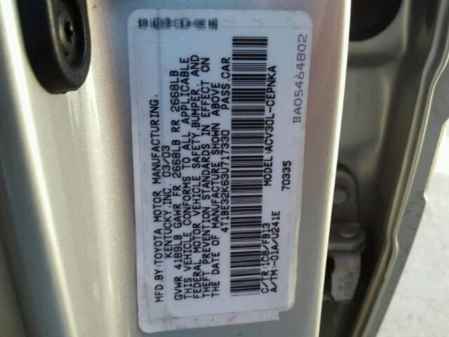 4T1BE32K63U717330 - 2003 TOYOTA CAMRY LE SILVER photo 10