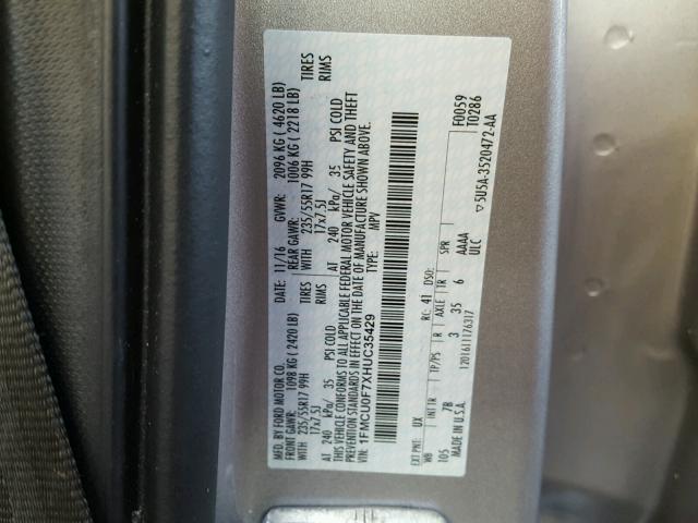 1FMCU0F7XHUC35429 - 2017 FORD ESCAPE S SILVER photo 10