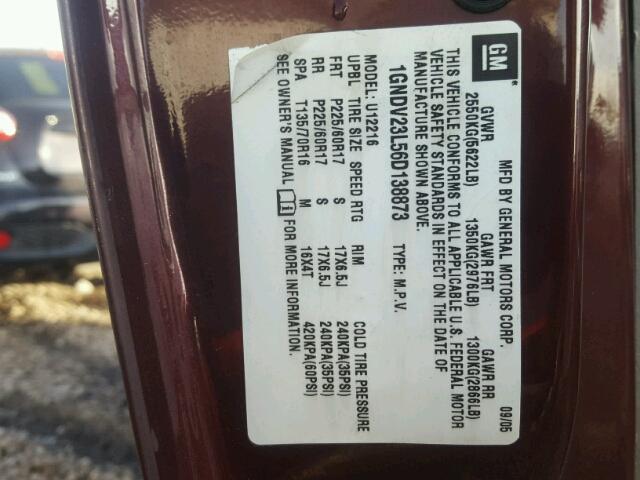 1GNDV23L56D138873 - 2006 CHEVROLET UPLANDER L BURGUNDY photo 10