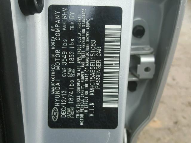 KMHCT5AE5EU151083 - 2014 HYUNDAI ACCENT GLS SILVER photo 10