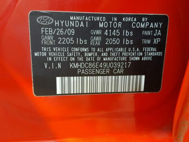 KMHDC86E49U039217 - 2009 HYUNDAI ELANTRA TO RED photo 10