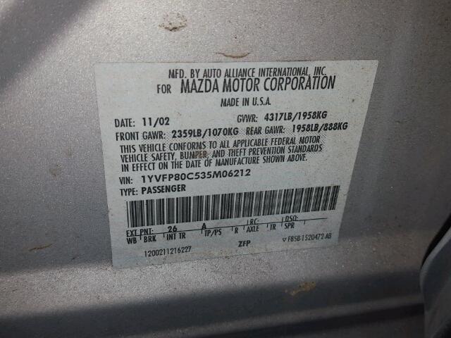 1YVFP80C535M06212 - 2003 MAZDA 6 I SILVER photo 10