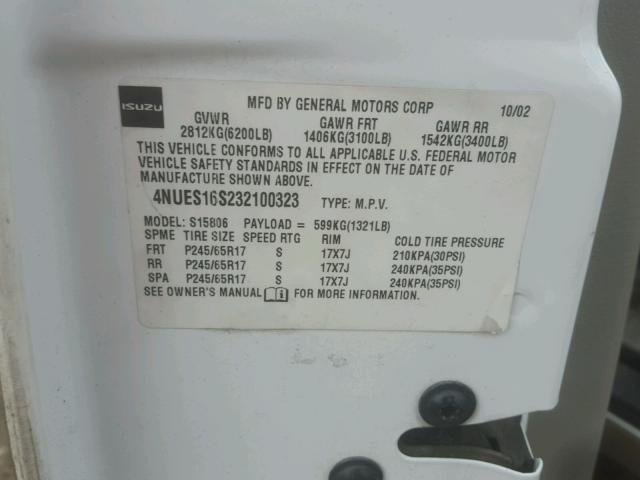4NUES16S232100323 - 2003 ISUZU ASCENDER S WHITE photo 10