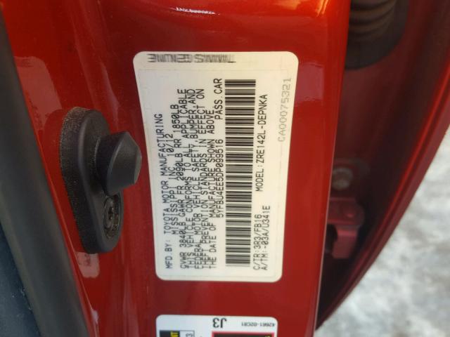 5YFBU4EE5DP099516 - 2013 TOYOTA COROLLA BA RED photo 10