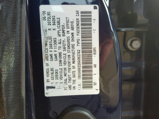 19UUA66226A062742 - 2006 ACURA 3.2TL BLUE photo 10