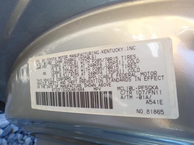 4T3ZF13C22U461684 - 2002 TOYOTA SIENNA LE SILVER photo 10