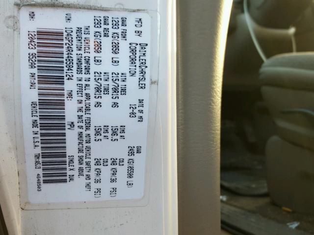 1D4GP24R44B584124 - 2004 DODGE GRAND CARA WHITE photo 10