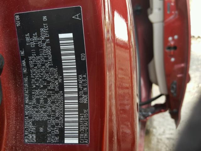 5TDZK23C69S259704 - 2009 TOYOTA SIENNA CE RED photo 10