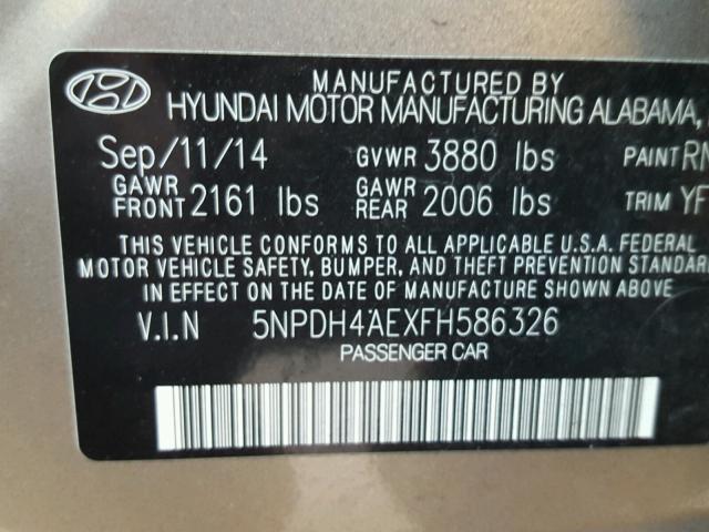 5NPDH4AEXFH586326 - 2015 HYUNDAI ELANTRA SE BROWN photo 10