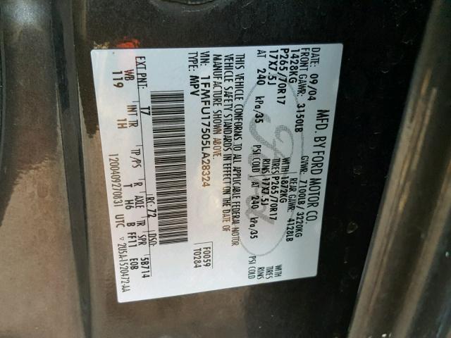 1FMFU17505LA28324 - 2005 FORD EXPEDITION BROWN photo 10