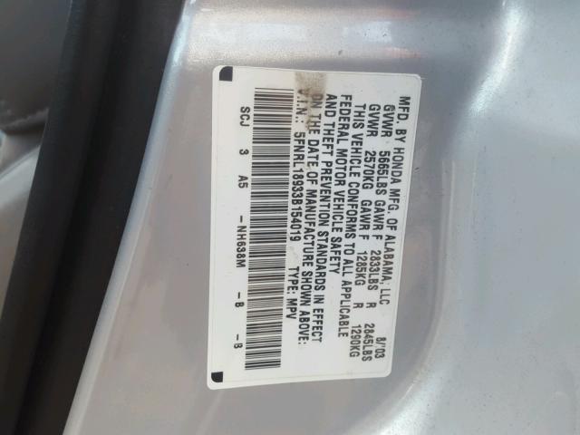 5FNRL18933B154019 - 2003 HONDA ODYSSEY EX SILVER photo 10