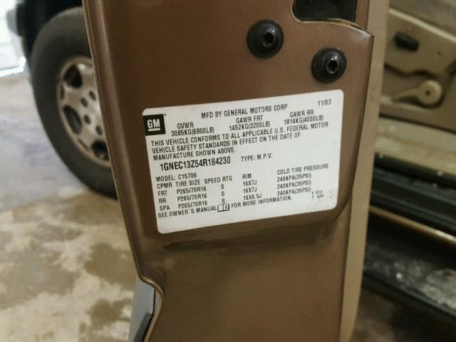 1GNEC13Z54R184230 - 2004 CHEVROLET TAHOE C150 BROWN photo 10