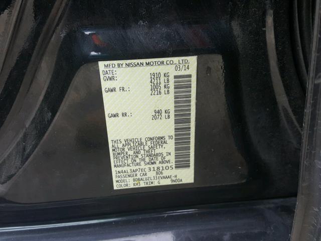 1N4AL3AP7EC318105 - 2014 NISSAN ALTIMA 2.5 BLACK photo 10