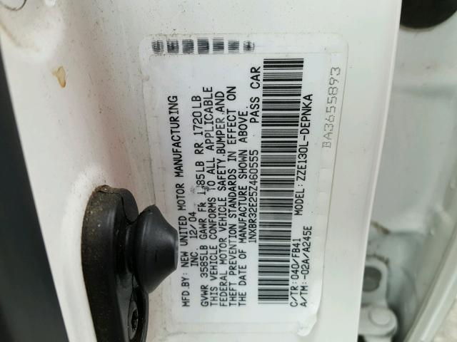 1NXBR32E25Z460555 - 2005 TOYOTA COROLLA WHITE photo 10