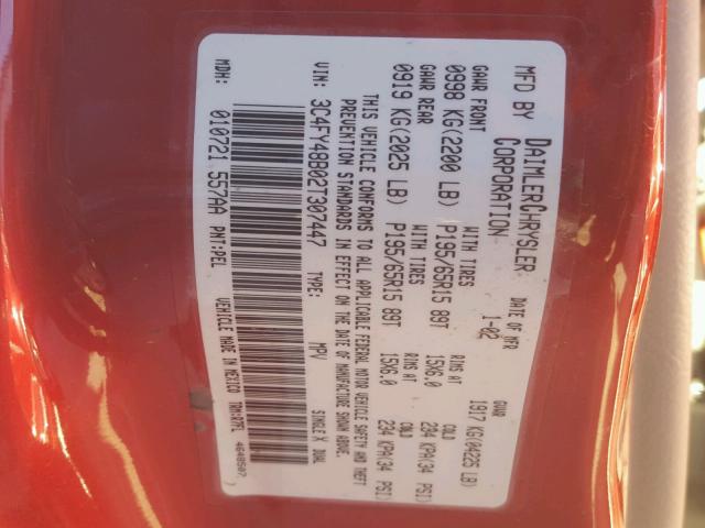 3C4FY48B02T307447 - 2002 CHRYSLER PT CRUISER RED photo 10