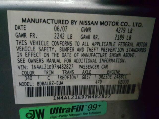 1N4AL21E97N482827 - 2007 NISSAN ALTIMA 2.5 GREEN photo 10