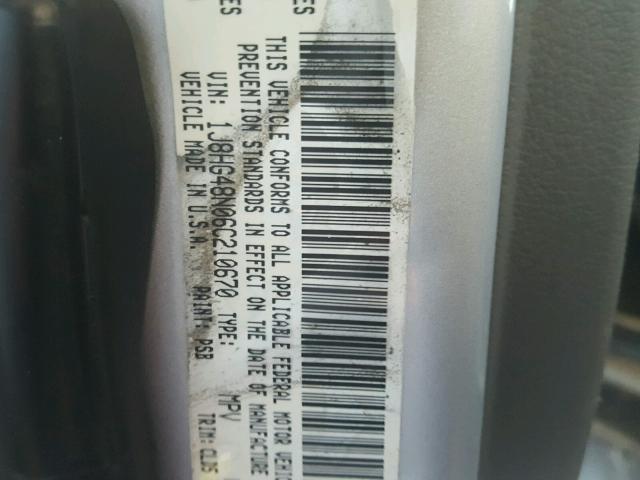 1J8HG48N06C210670 - 2006 JEEP COMMANDER SILVER photo 10